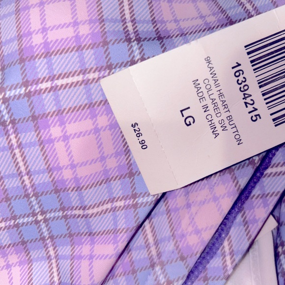 Hot Topic Kawaii Pink & Purple Plaid Collared Swim Top & High waisted bottoms - Picture 8 of 13